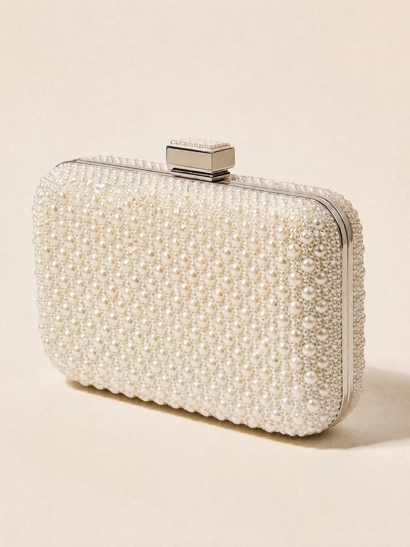 Beaded Box Clutch in Pearl White
