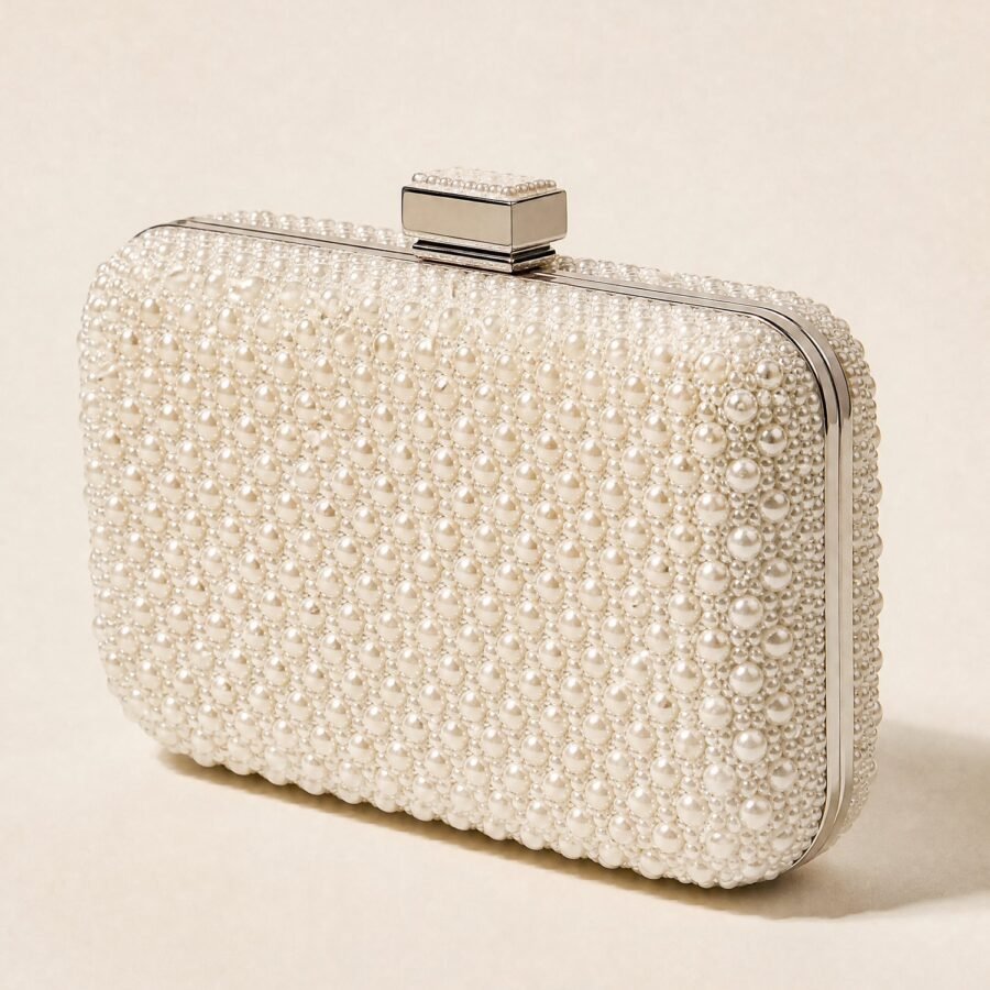 Beaded Box Clutch in Pearl White