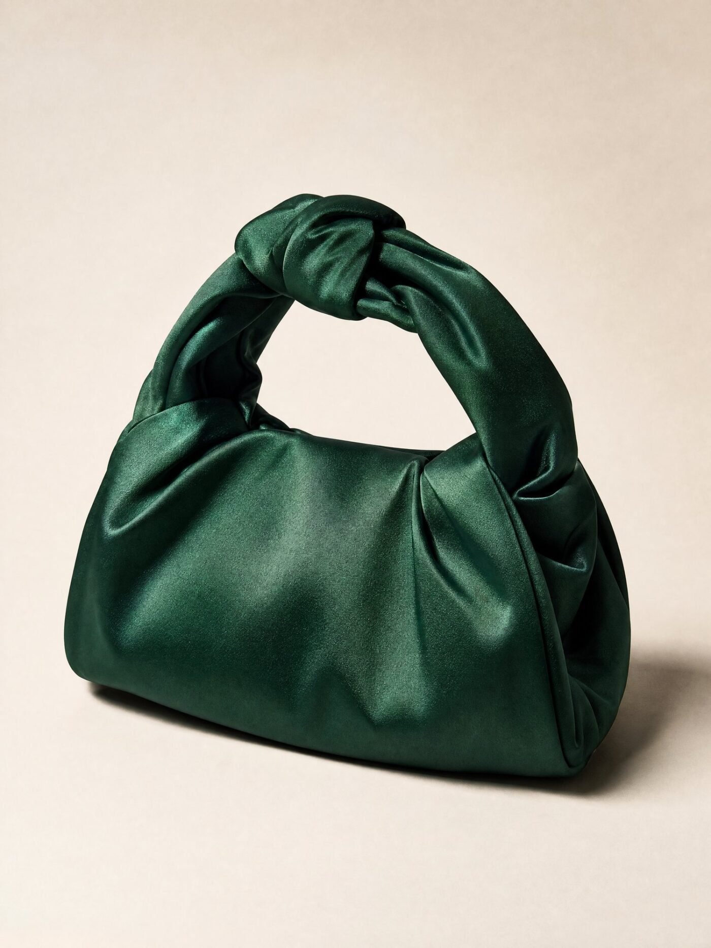 Knot-Handle Satin Clutch in Emerald