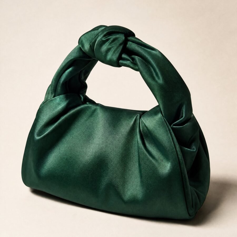 Knot-Handle Satin Clutch in Emerald