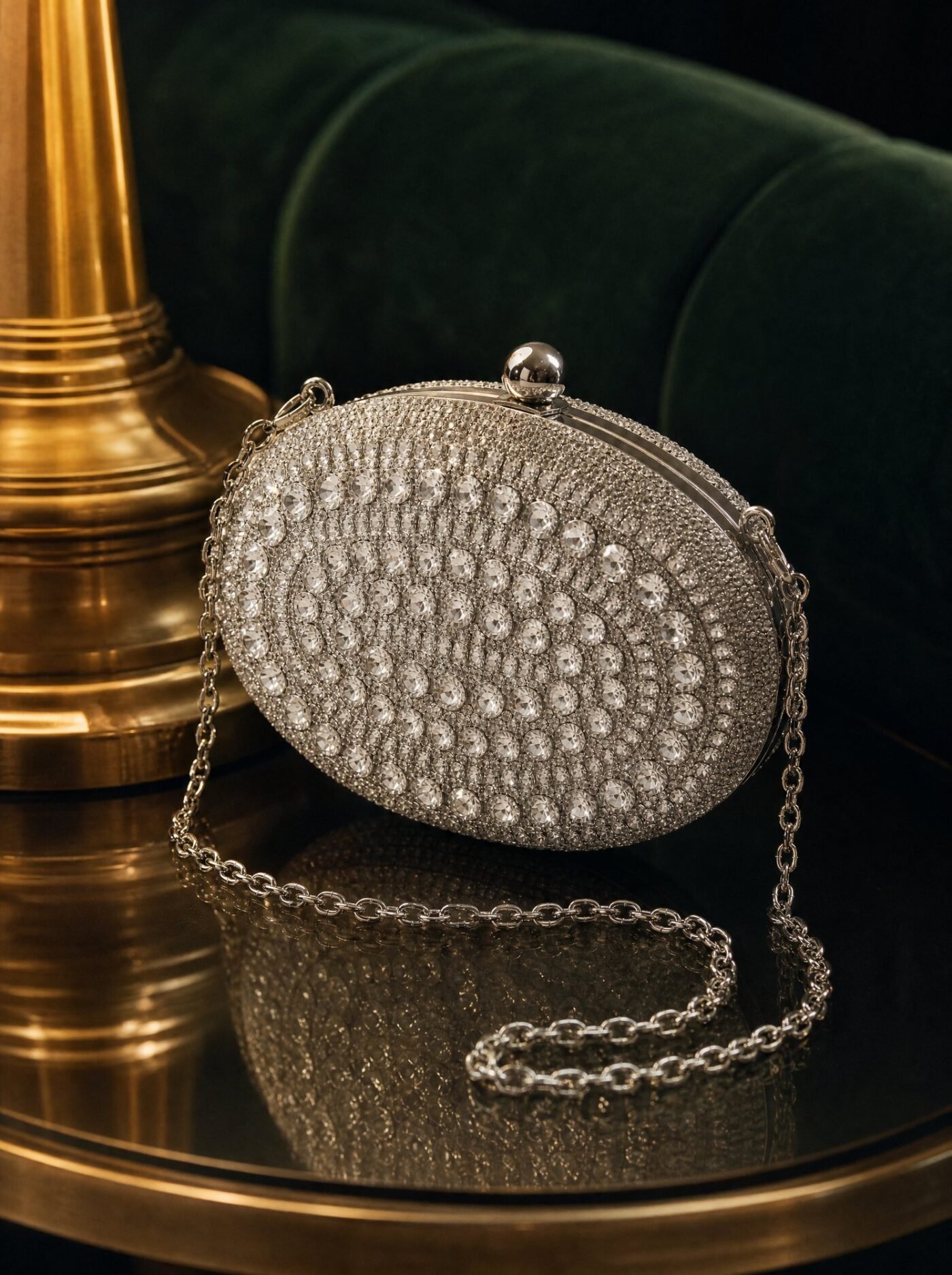 Crystal-Look Frame Minaudiere in Silver-tone, detail
