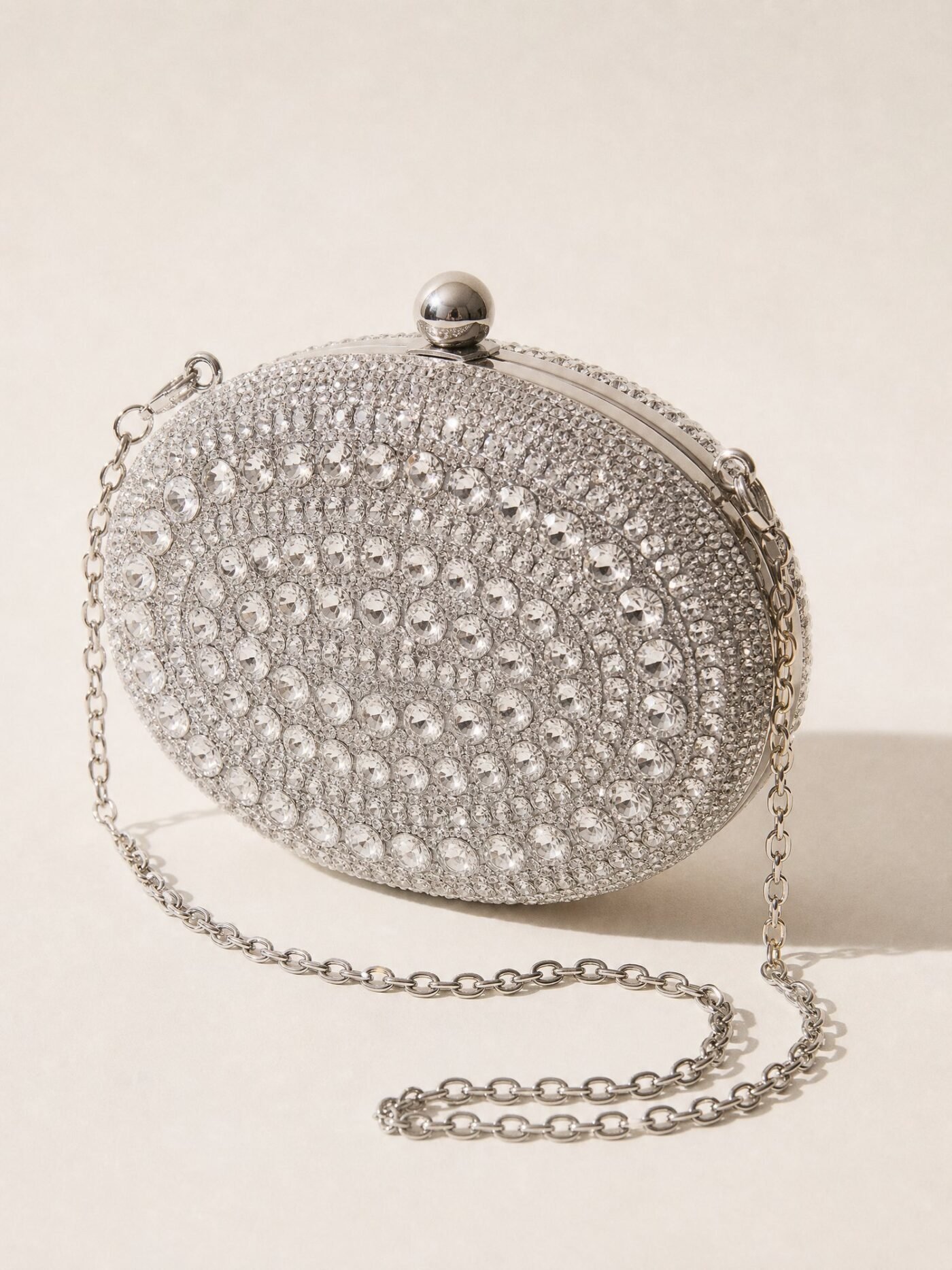 Crystal-Look Frame Minaudiere in Silver-tone