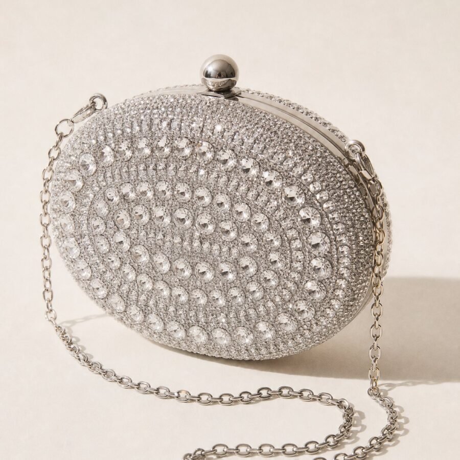 Crystal-Look Frame Minaudiere in Silver-tone