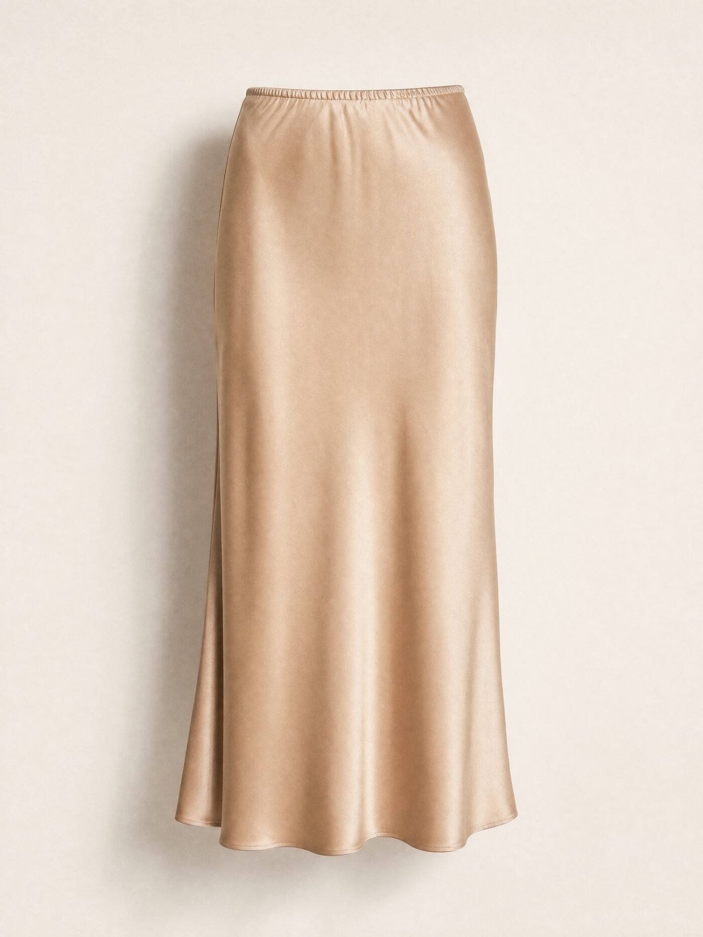 Bias-Cut Satin Midi Skirt in Champagne