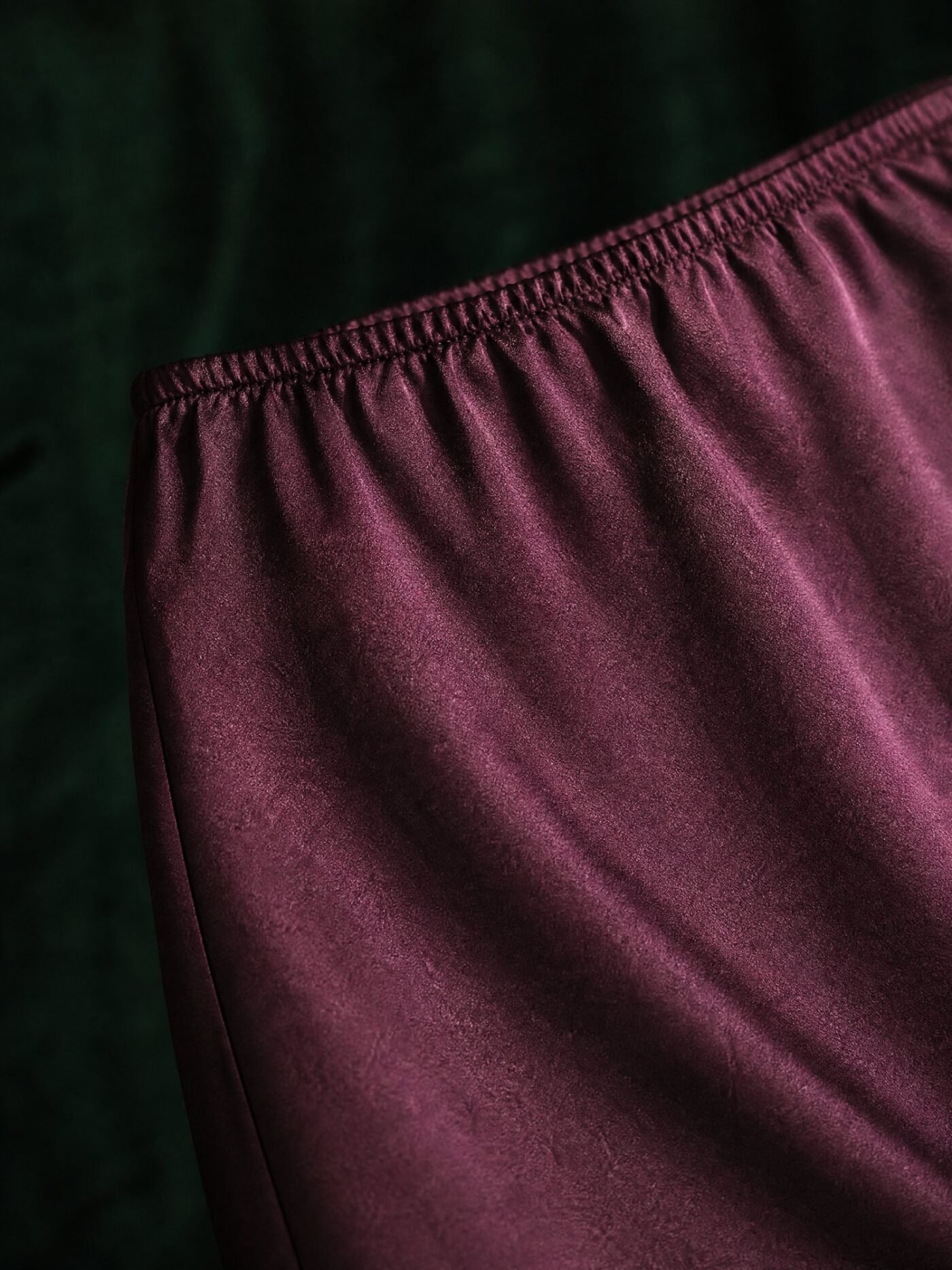 Slip Satin Midi Skirt in Plum, detail