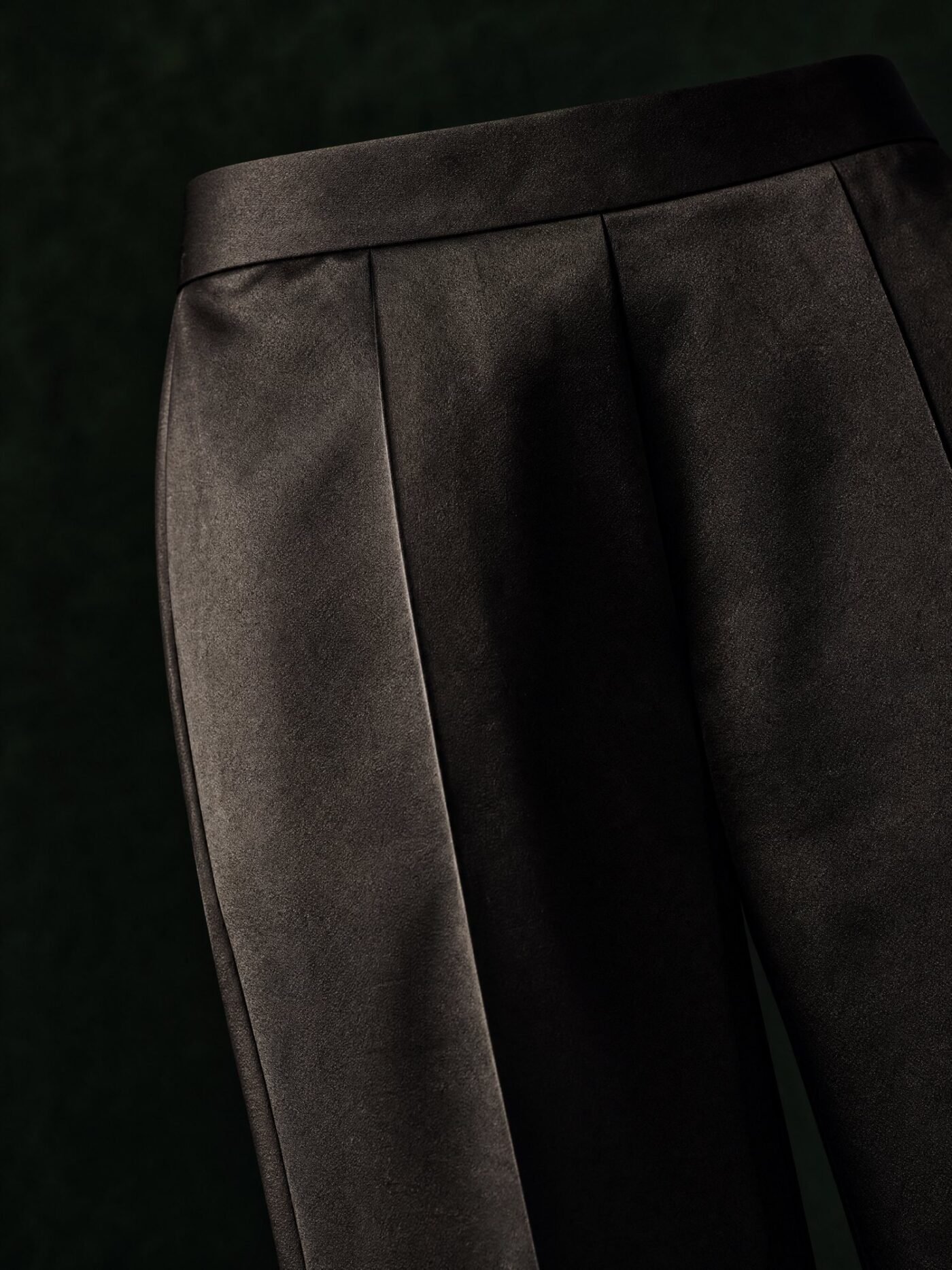 Wide-Leg Satin Trousers in Ink Black, detail