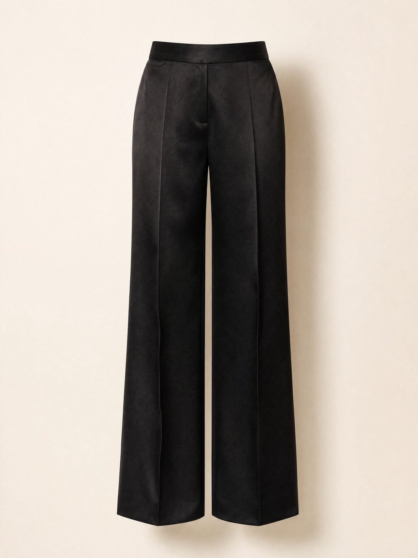 Wide-Leg Satin Trousers in Ink Black
