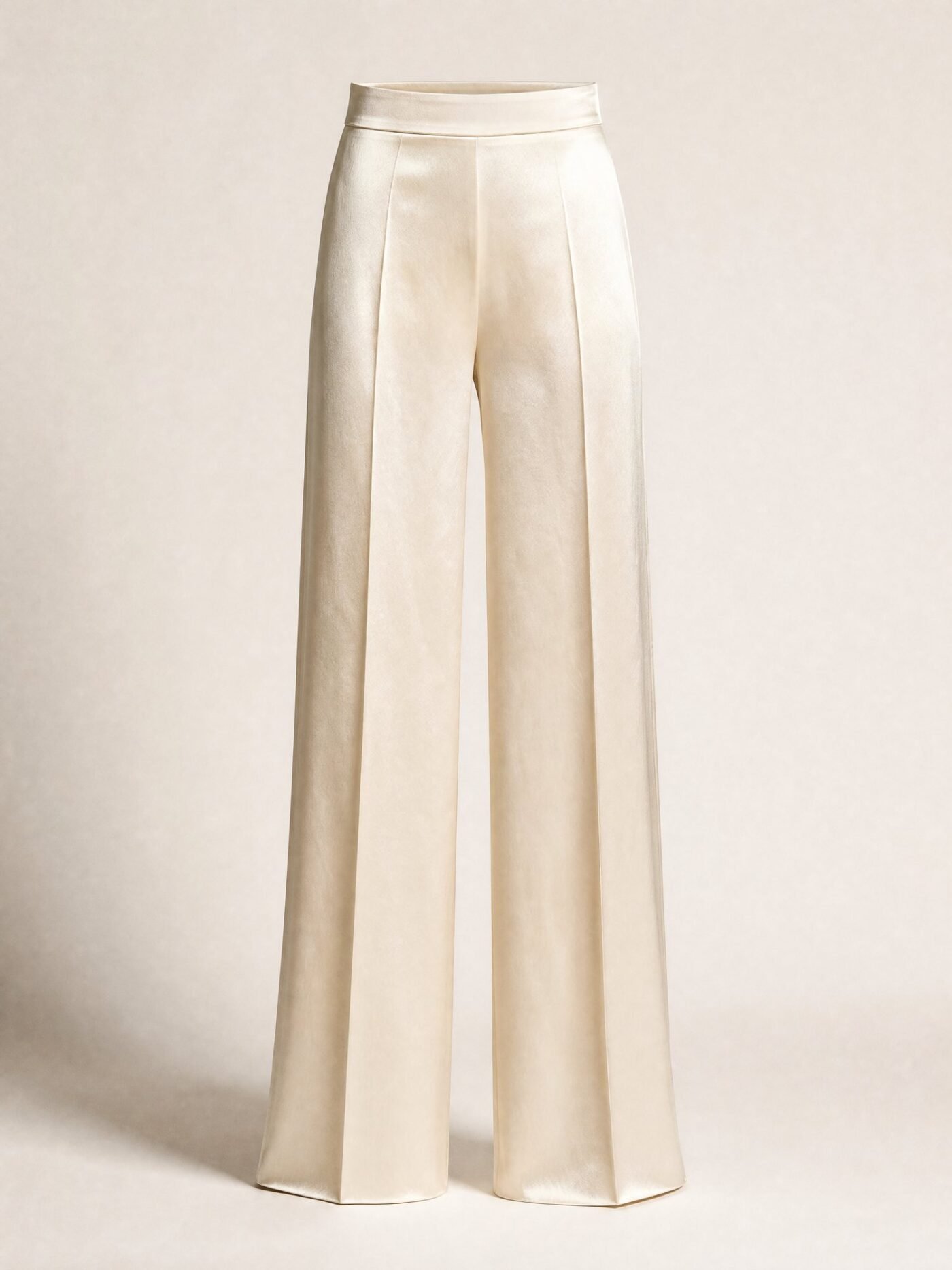 Wide-Leg Satin Trousers in Ivory