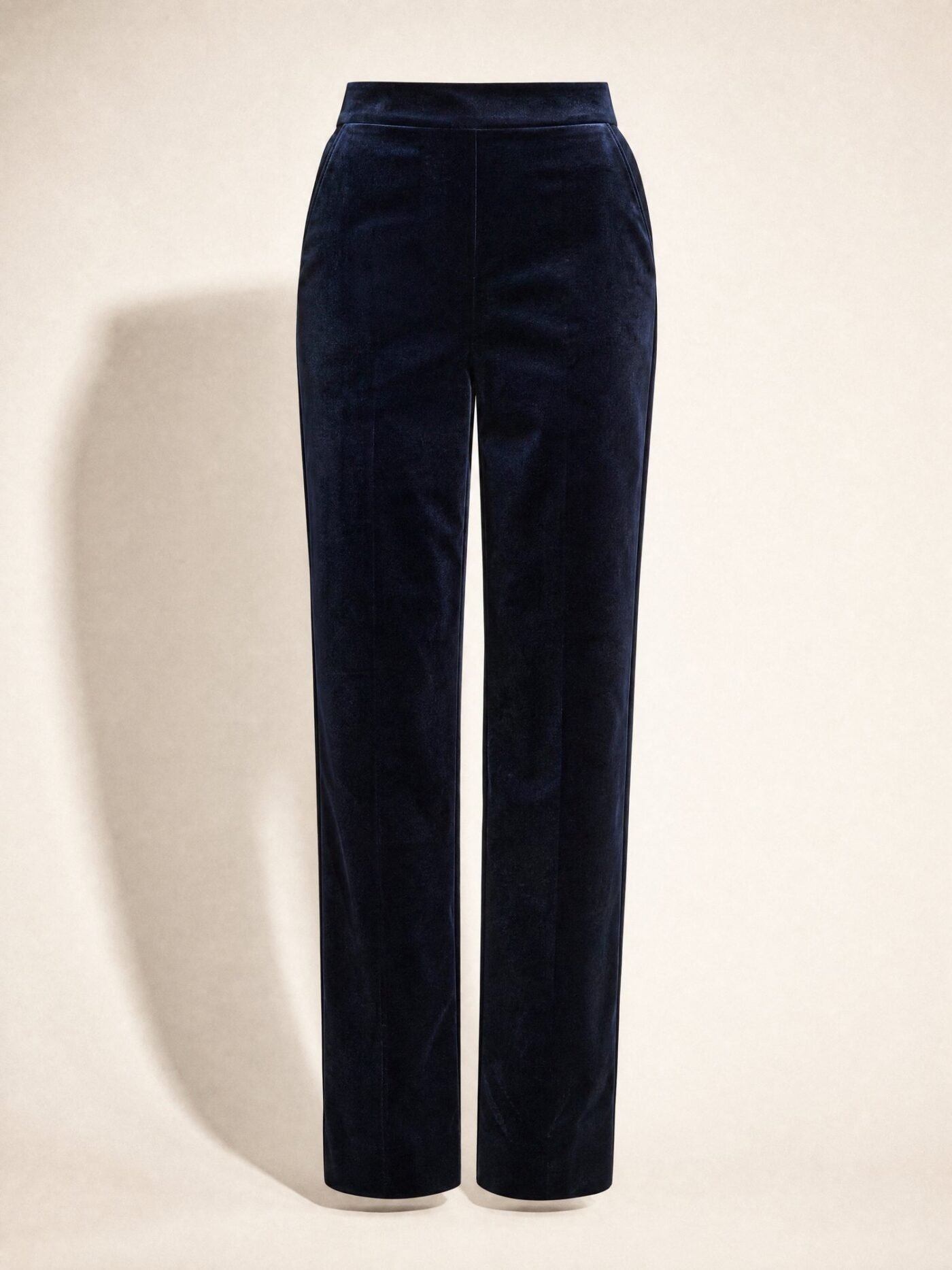 Straight-Leg Velvet Trousers in Midnight Navy