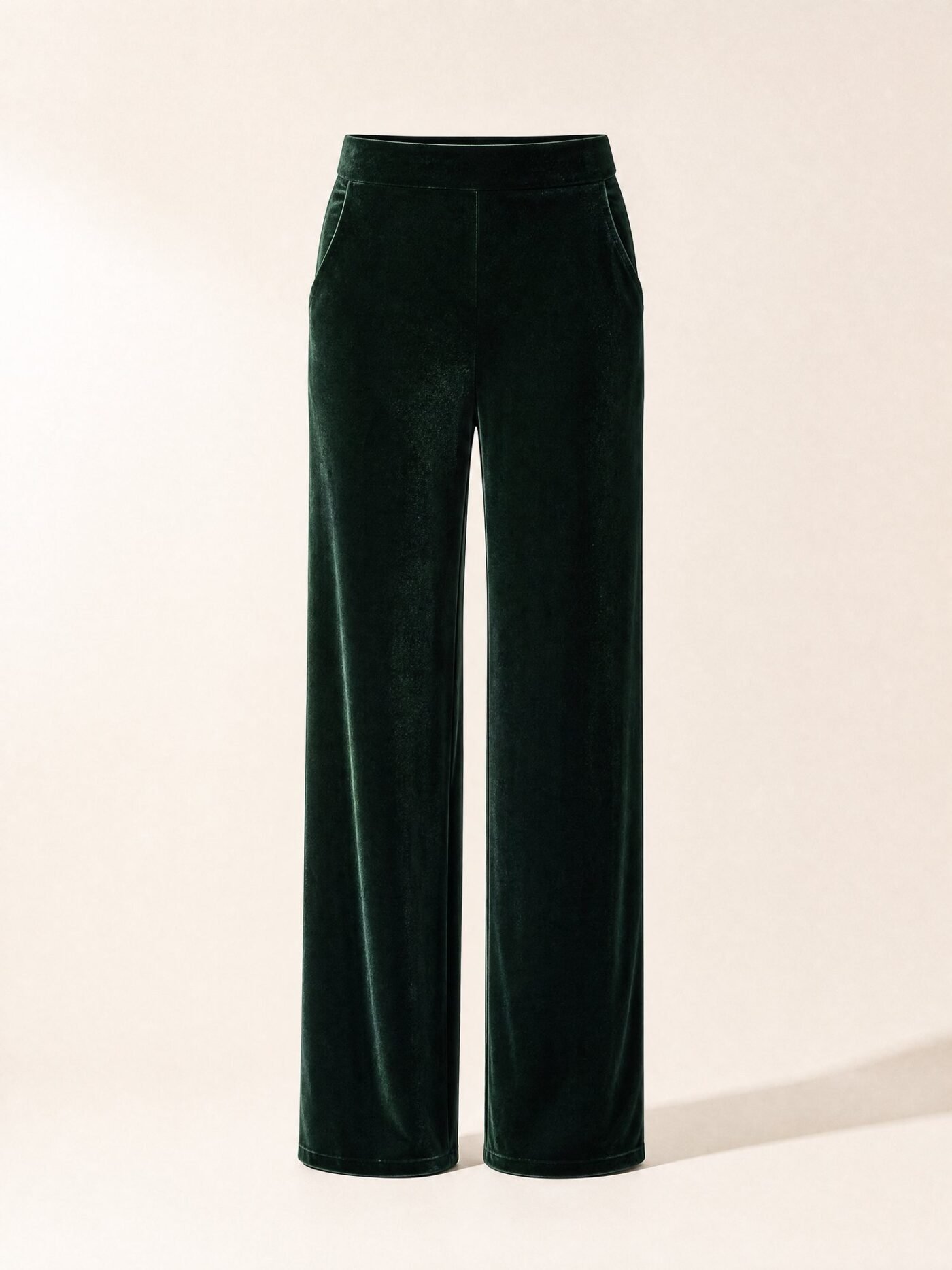 Straight-Leg Velvet Trousers in Bottle Green