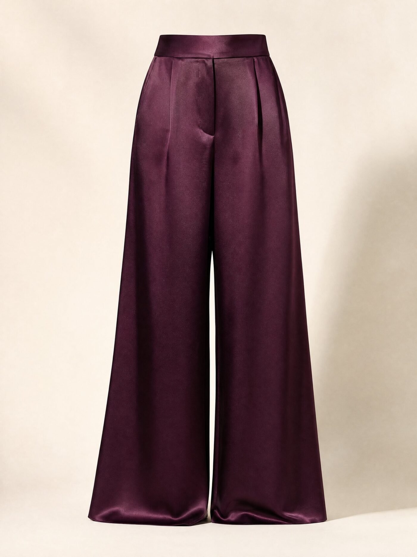 Tailored Satin Wide-Leg Trousers in Plum