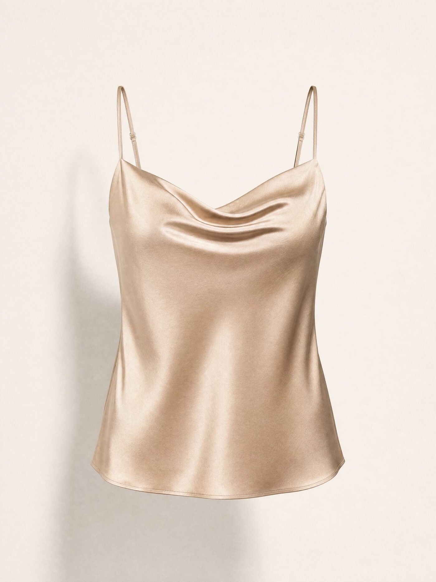 Cowl-Neck Satin Cami in Champagne