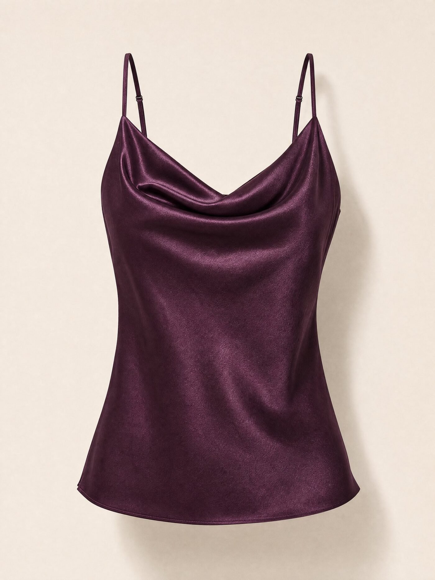 Cowl-Neck Satin Cami in Plum