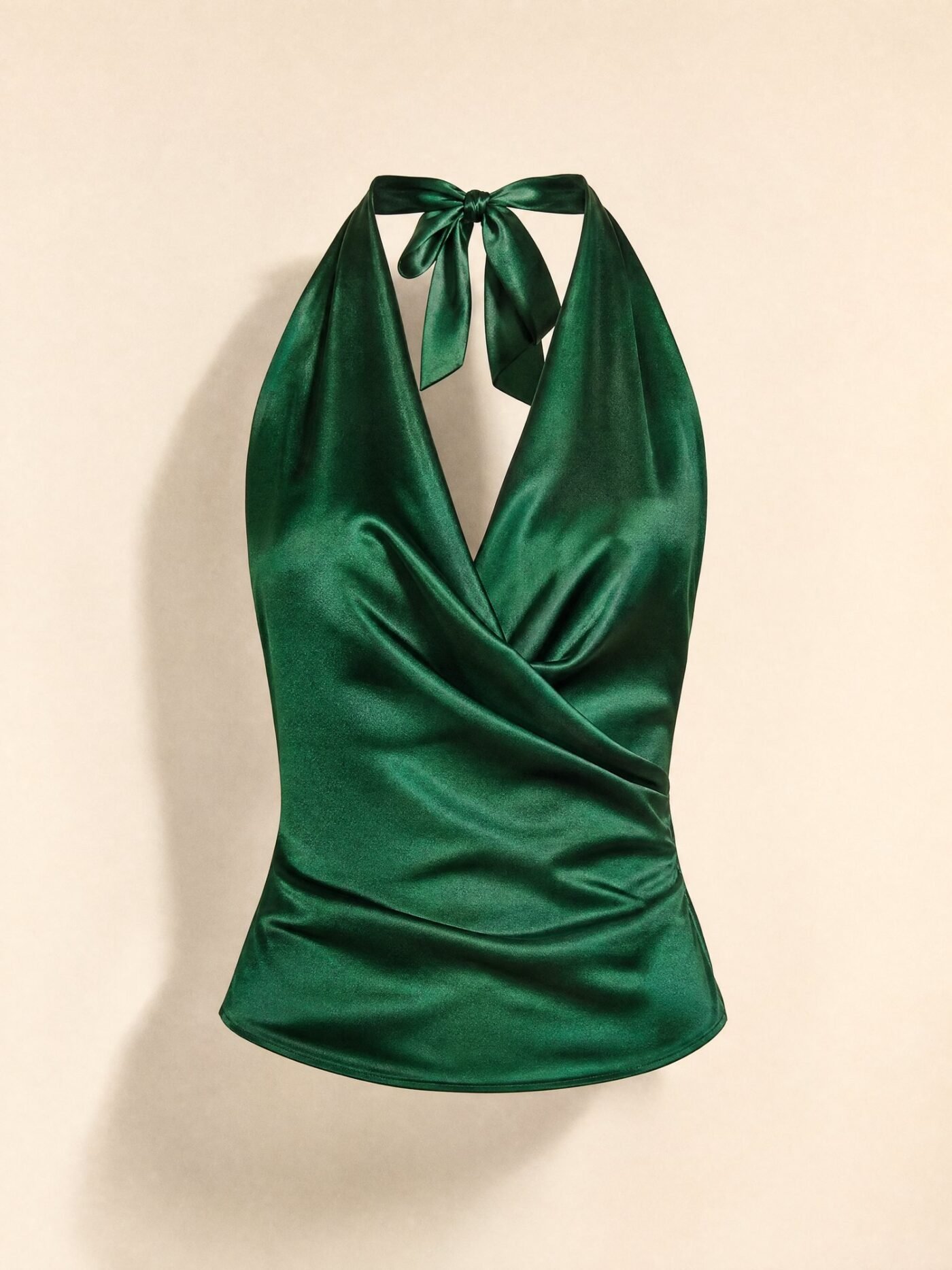 Draped Halter Satin Top in Emerald