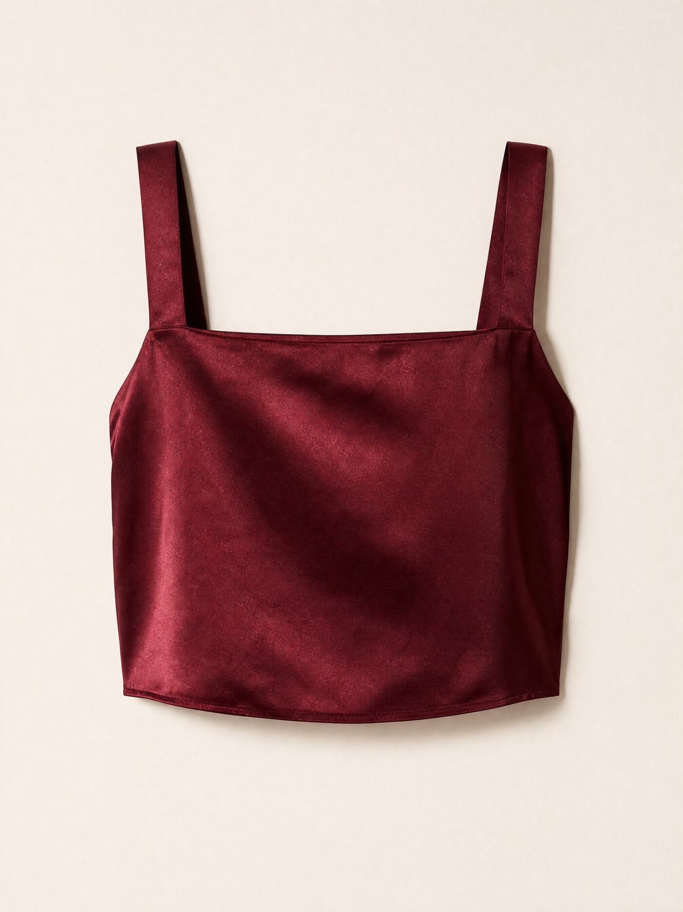 Square-Neck Satin Cami in Oxblood