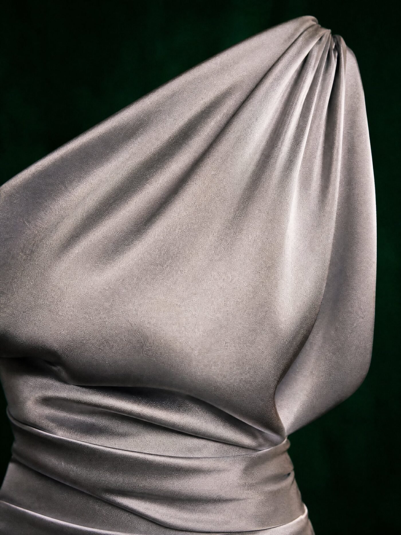 One-Shoulder Satin Top in Silver Grey, detail
