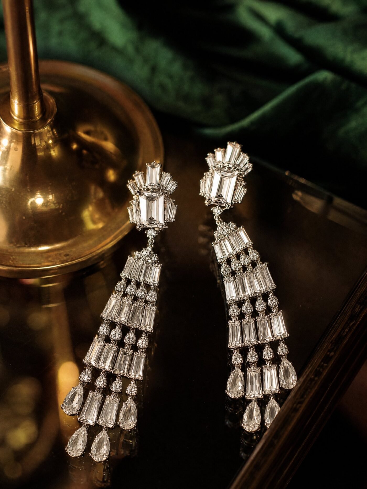 Crystal-Look Chandelier Drop Earrings in Silver-tone, detail