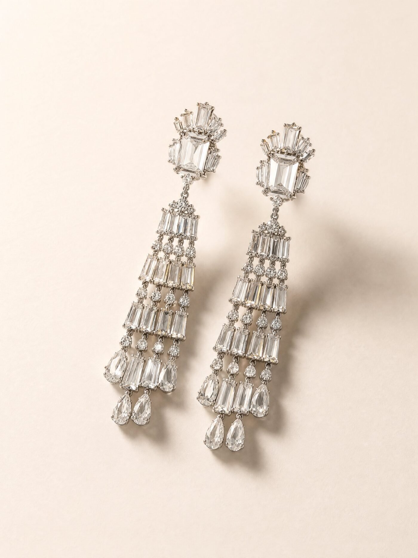 Crystal-Look Chandelier Drop Earrings in Silver-tone