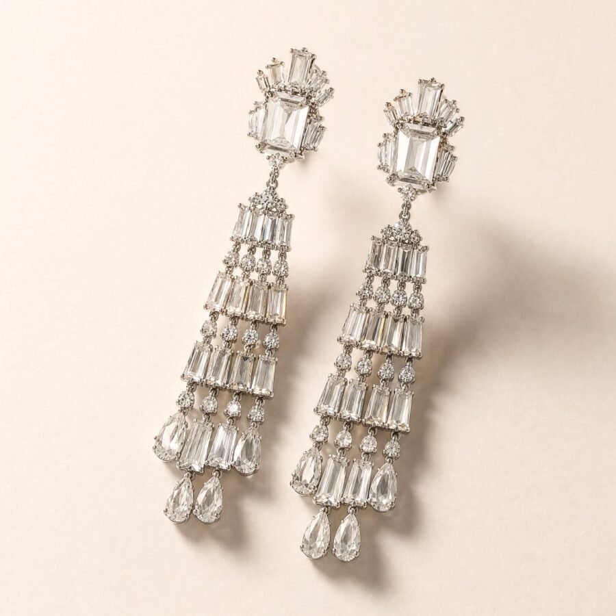 Crystal-Look Chandelier Drop Earrings in Silver-tone