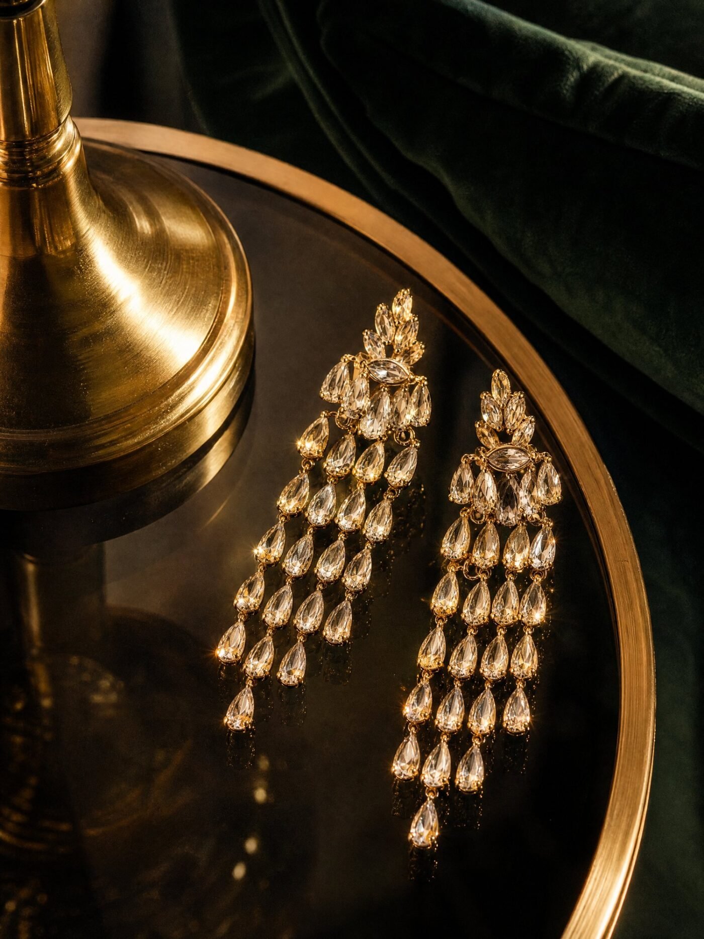Crystal-Look Chandelier Drop Earrings in Gold-tone, detail