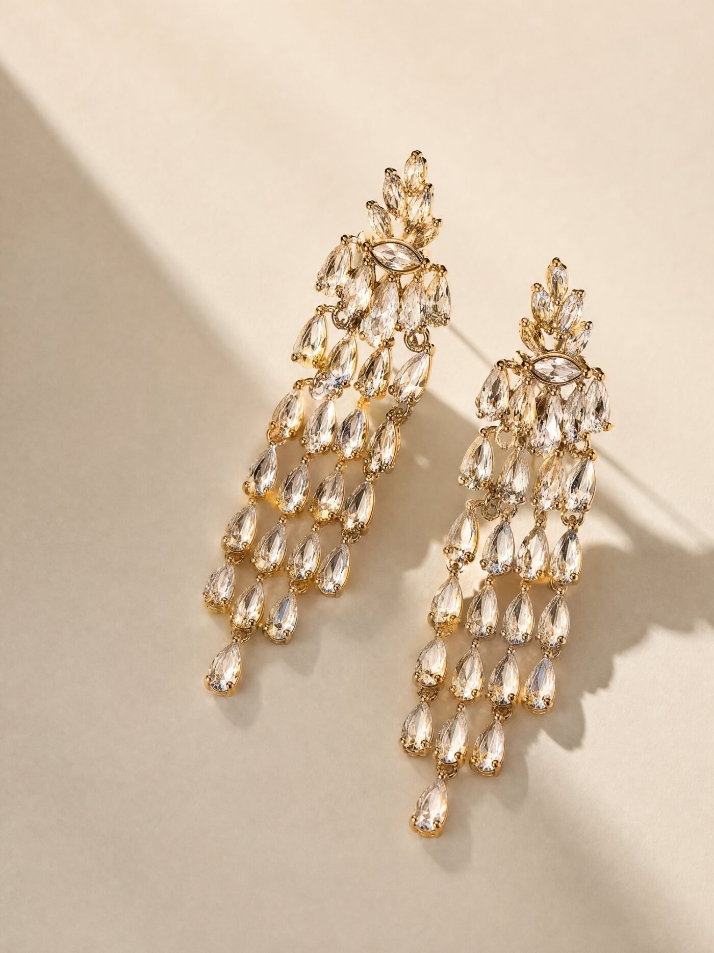 Crystal-Look Chandelier Drop Earrings in Gold-tone