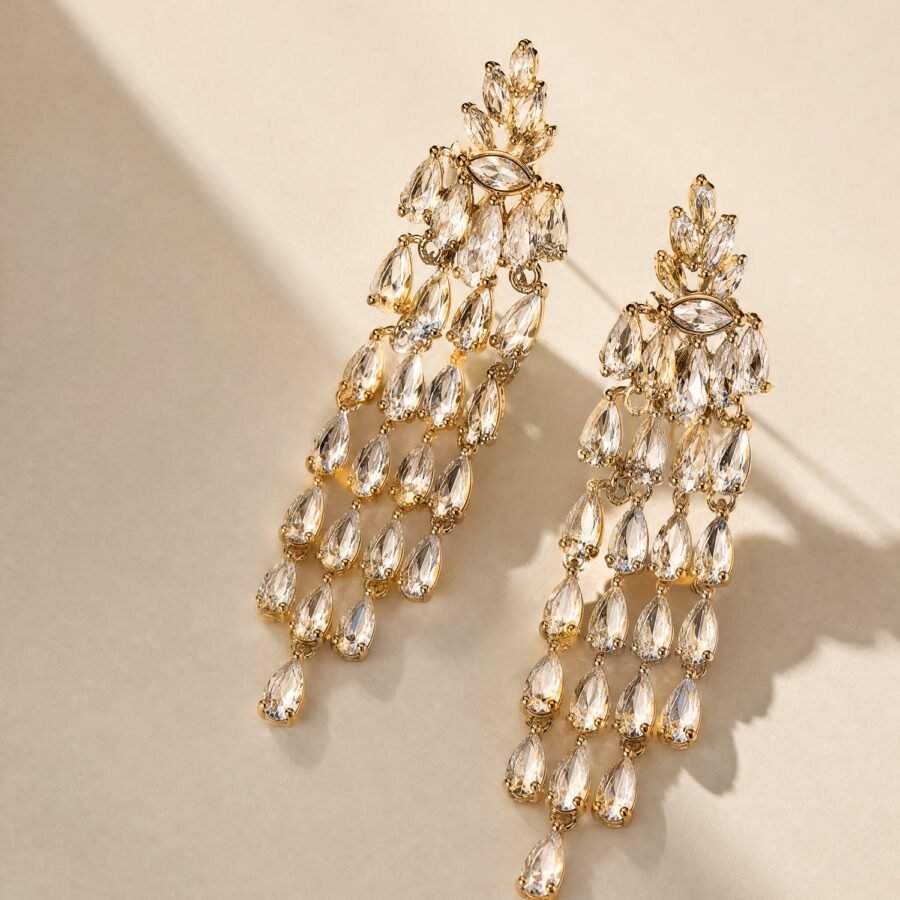 Crystal-Look Chandelier Drop Earrings in Gold-tone