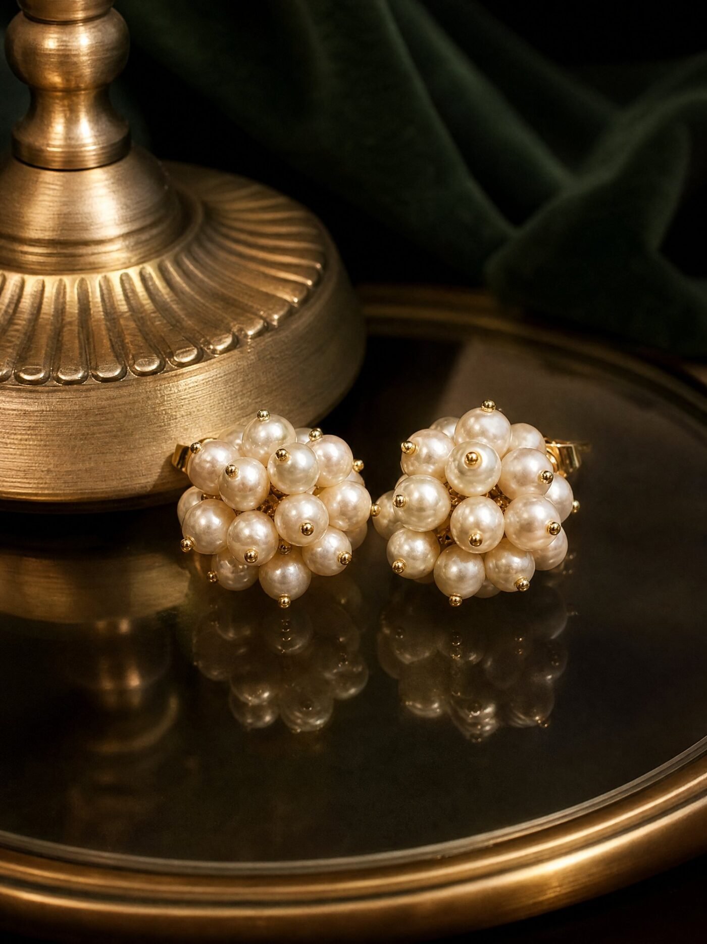 Glass Pearl Cluster Studs in Ivory, detail
