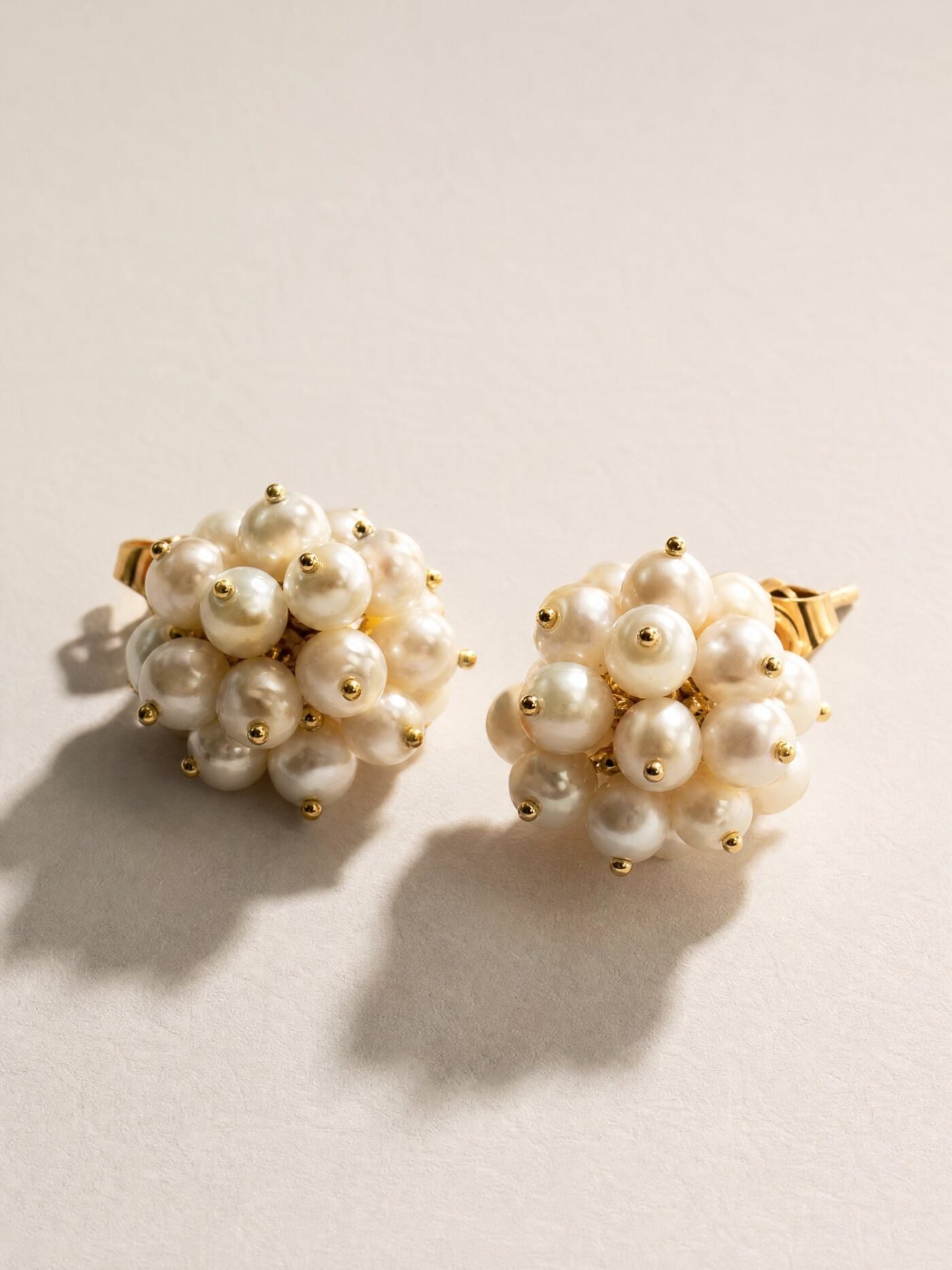 Glass Pearl Cluster Studs in Ivory