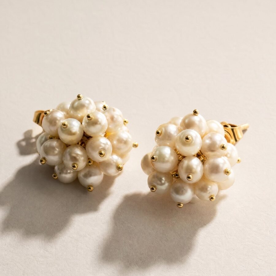 Glass Pearl Cluster Studs in Ivory
