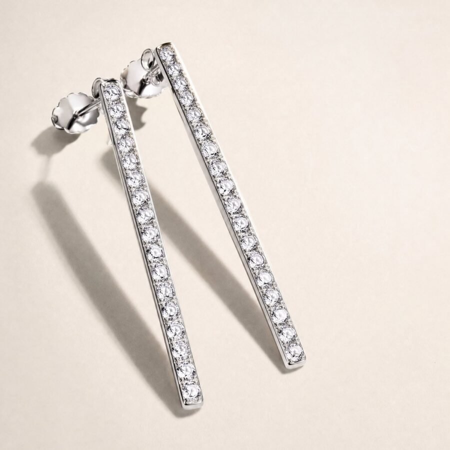 Crystal-Look Linear Drop Earrings in Silver-tone