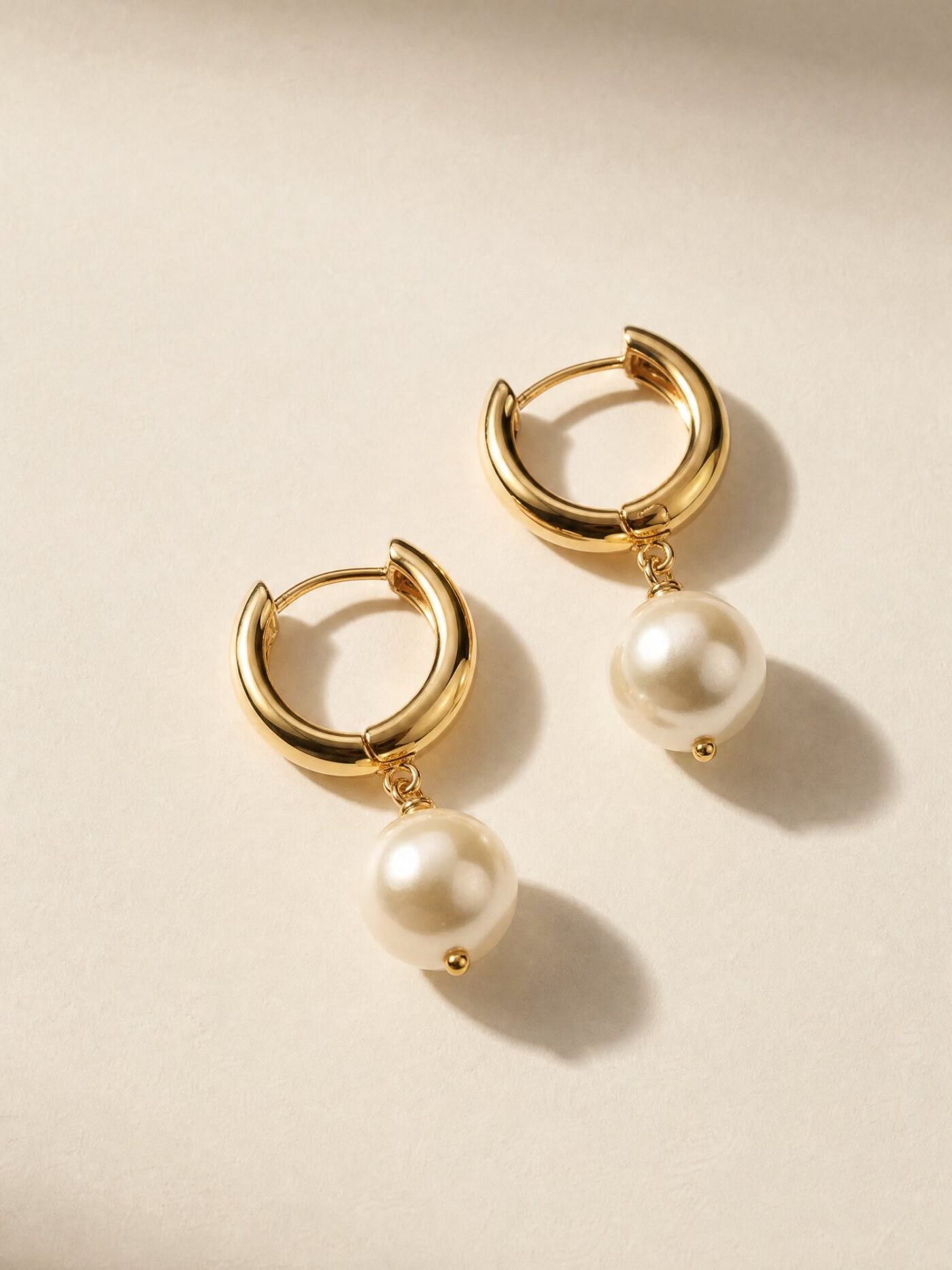 Glass Pearl Drop Hoops in Gold-tone