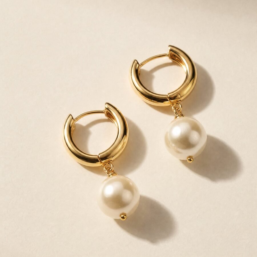 Glass Pearl Drop Hoops in Gold-tone