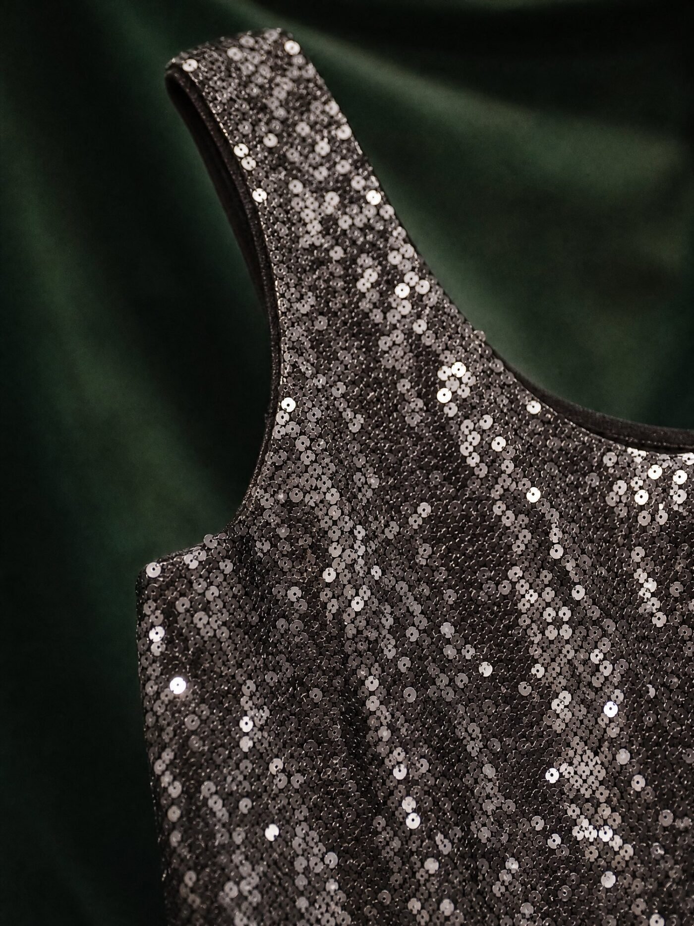 Sequin Scoop-Neck Vest in Gunmetal, detail