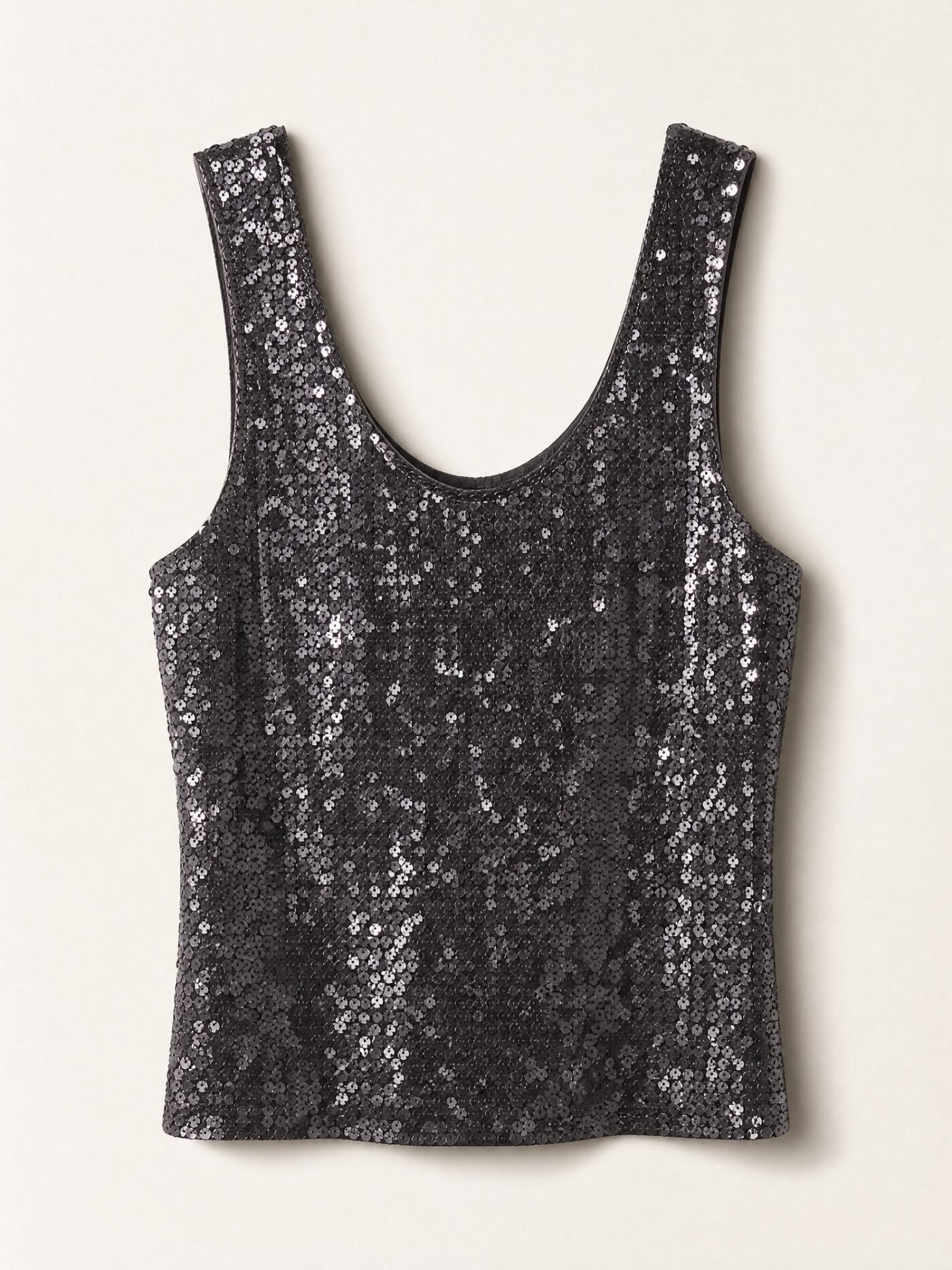 Sequin Scoop-Neck Vest in Gunmetal
