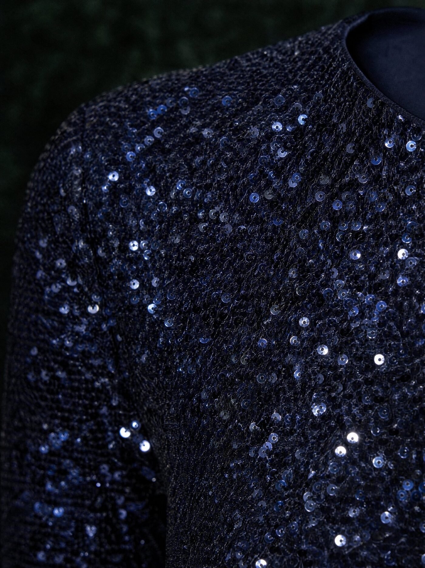 Sequin Long-Sleeve Top in Midnight Blue, detail