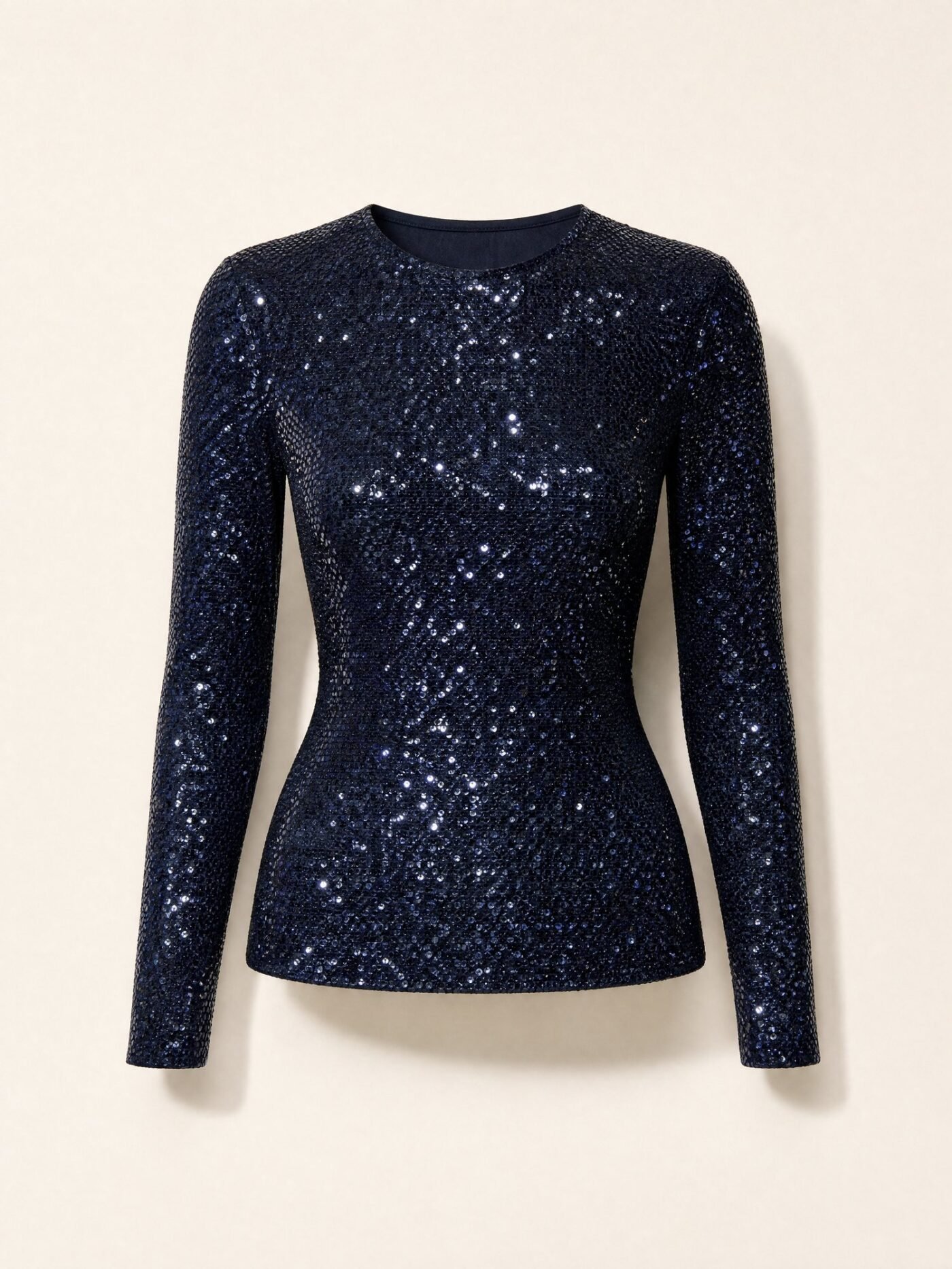Sequin Long-Sleeve Top in Midnight Blue