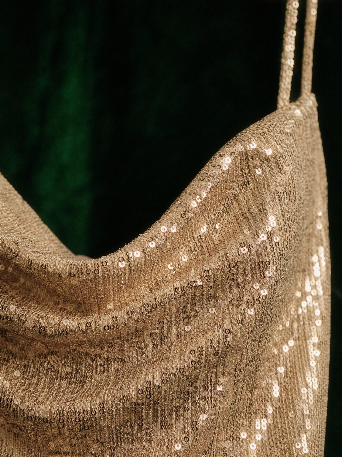 Sequin Cowl Cami in Champagne, detail