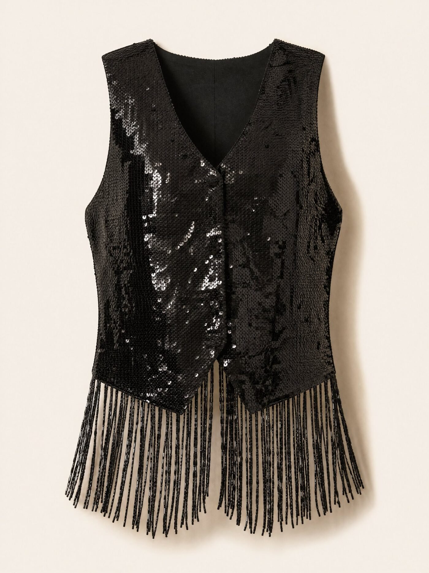 Beaded Fringe Vest in Ink Black