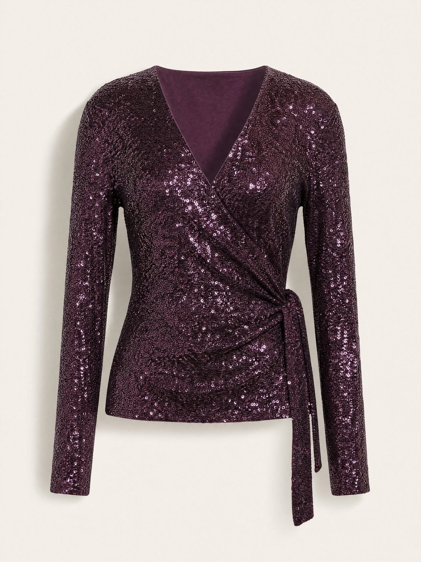 Sequin Wrap Top in Plum
