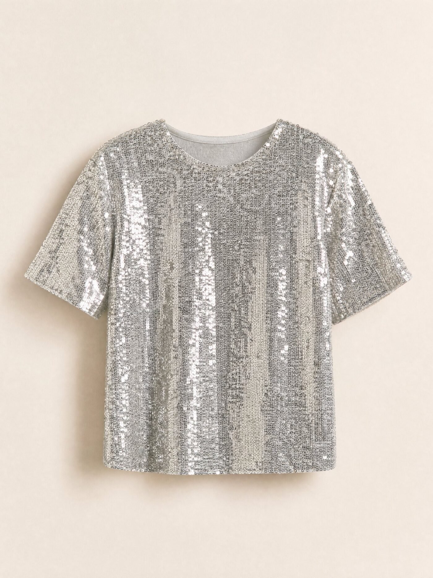 Sequin Boxy Tee in Silver